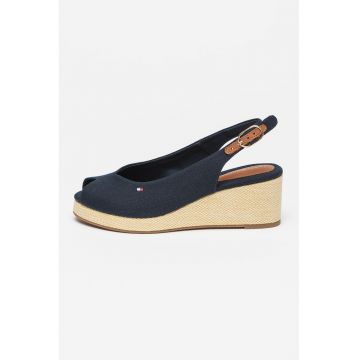 Sandale slingback cu talpa wedge - Albastru inchis