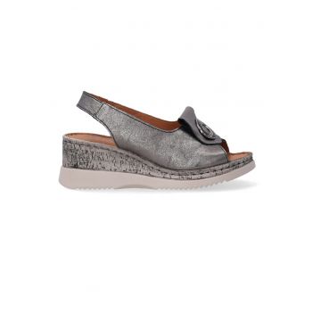 Sandale slingback din piele cu detaliu decorativ