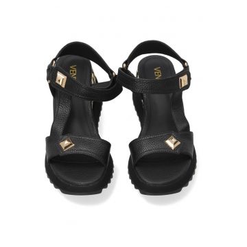 Sandale wedge din piele naturala cu velcro -