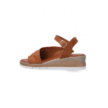 Sandale wedge din piele uni