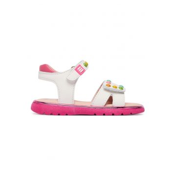 Sandale copii -  piele naturala - alb/roz - sistem inchidere Velcro -