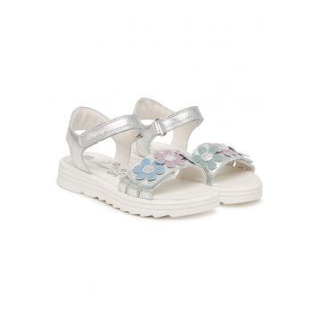 Sandale copii -  piele naturala - argintiu - sistem inchidere Velcro -