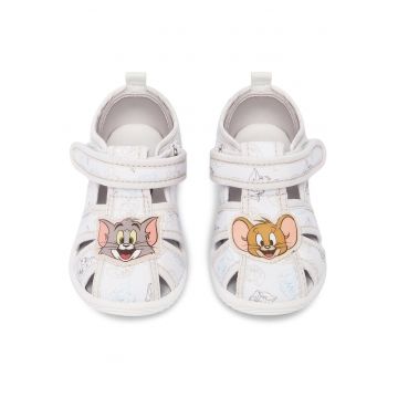 Sandale copii - Tom & Jerry - material textil - gri - inchidere velcro