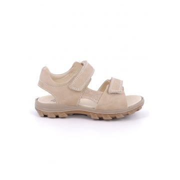 Sandale cu inchidere velcro si model uni - Bej deschis