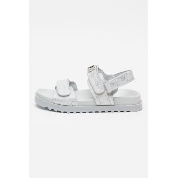 Sandale cu model logo si inchidere velcro - Argintiu