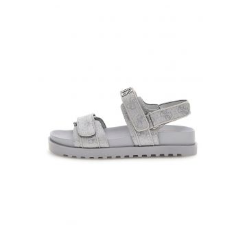 Sandale cu model logo si inchidere velcro - Argintiu