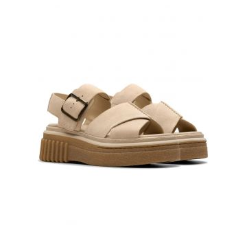 Sandale cu platforma dama -  piele intoarsa - bej