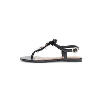 Sandale cu talpa plata si aplicatii decorative - Negru
