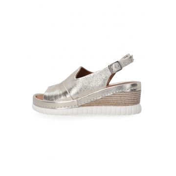 Sandale cu talpa wedge si aspect metalizat