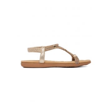 Sandale dama -  auriu - material sintetic - cu strasuri