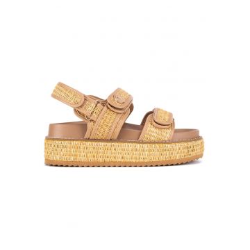 Sandale dama -  bej - material sintetic - sistem inchidere velcro
