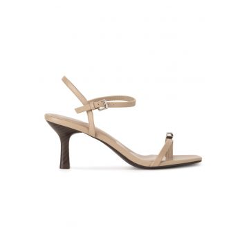 Sandale dama -  bej - toc stiletto - material sintetic -