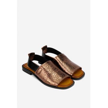 Sandale dama  bronz cu negru din piele