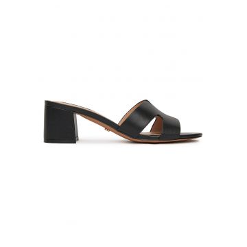 Sandale dama -  din piele naturala - toc clasic - negru