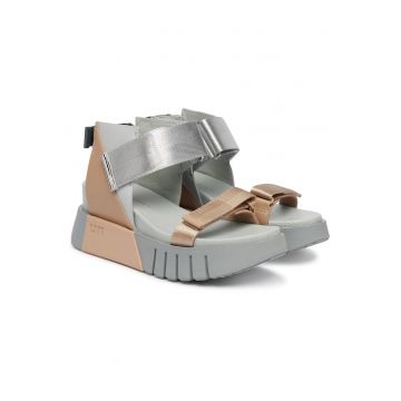 Sandale dama -  gri/bej - material textil - sistem inchidere Velcro