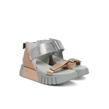 Sandale dama -  gri/bej - material textil - sistem inchidere Velcro