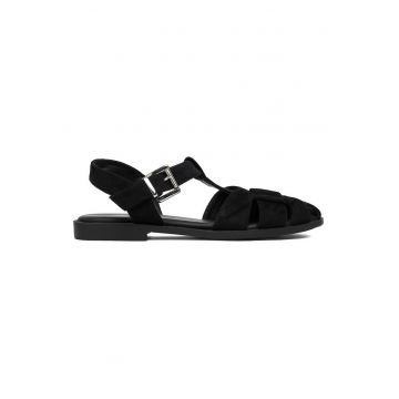 Sandale dama -  material textil - negru - inchidere cu catarama