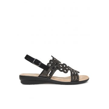 Sandale dama -  material textil - negru - Negru