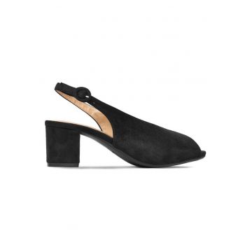 Sandale dama -  material textil - negru - toc bloc - curea reglabila