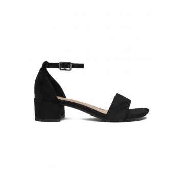 Sandale dama -  material textil - negru - toc bloc