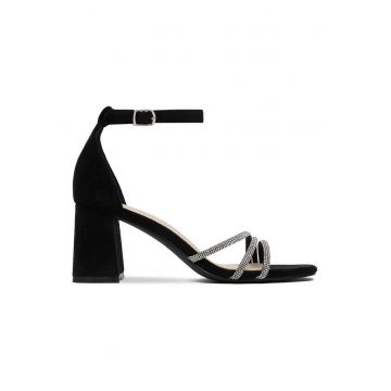 Sandale dama  material textil - toc clasic - negru