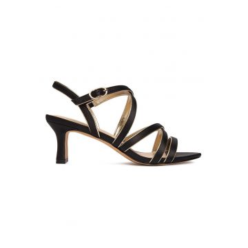 Sandale dama -  material textil - toc stabil - negru