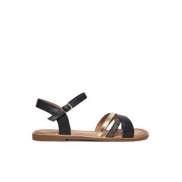 Sandale dama -  negru - material sintetic - inchidere cu catarama -