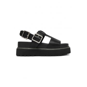 Sandale dama -  negru - material textil - platforma stabila