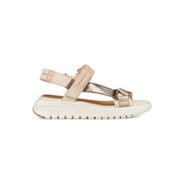 Sandale dama -  piele ecologica - aurii - sistem inchidere Velcro