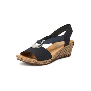 Sandale dama -  piele ecologica - bleumarin - platforma