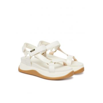 Sandale dama -  piele ecologica - ecru - sistem inchidere Velcro