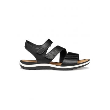 Sandale dama -  piele ecologica - negru/alb - sistem inchidere Velcro