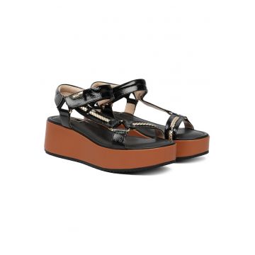 Sandale dama -  piele ecologica - negru/maro