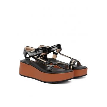 Sandale dama -  piele ecologica - negru/maro