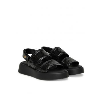 Sandale dama -  piele ecologica - negru - sistem inchidere Velcro