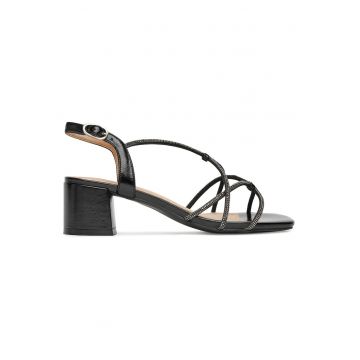 Sandale dama -  piele ecologica - negru - toc bloc