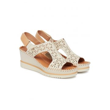 Sandale dama  piele naturala - alb - sistem inchidere Velcro