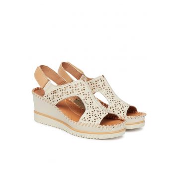 Sandale dama  piele naturala - alb - sistem inchidere Velcro