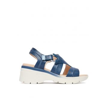 Sandale dama -  piele naturala - albastru - sistem inchidere Velcro