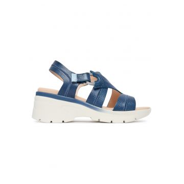 Sandale dama -  piele naturala - albastru - sistem inchidere Velcro