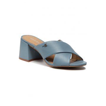 Sandale dama -  piele naturala - albastru - tip toc clasic -