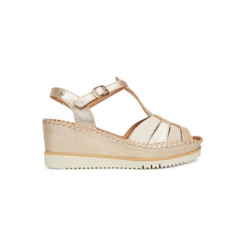 Sandale dama -  piele naturala - auriu/bej - sistem inchidere Velcro