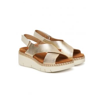 Sandale dama  piele naturala - auriu - sistem inchidere Velcro