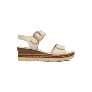 Sandale dama  piele naturala - bej - inchidere velcro