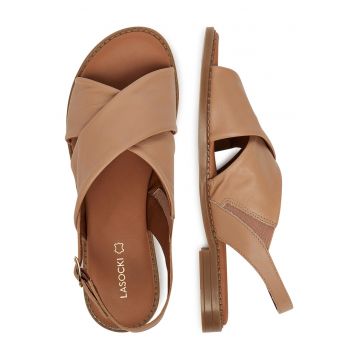 Sandale dama -  piele naturala - bej inchis -