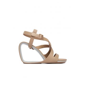 Sandale dama -  piele naturala - bej - sistem inchidere Velcro