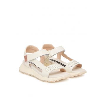 Sandale dama -  piele naturala - bej - sistem inchidere Velcro