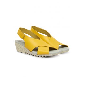 Sandale dama  piele naturala - galben - sistem inchidere Velcro