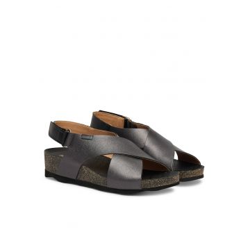 Sandale dama -  piele naturala - gri - sistem inchidere Velcro