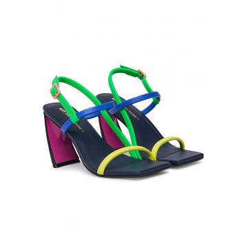 Sandale dama -  piele naturala - multicolor - toc clasic